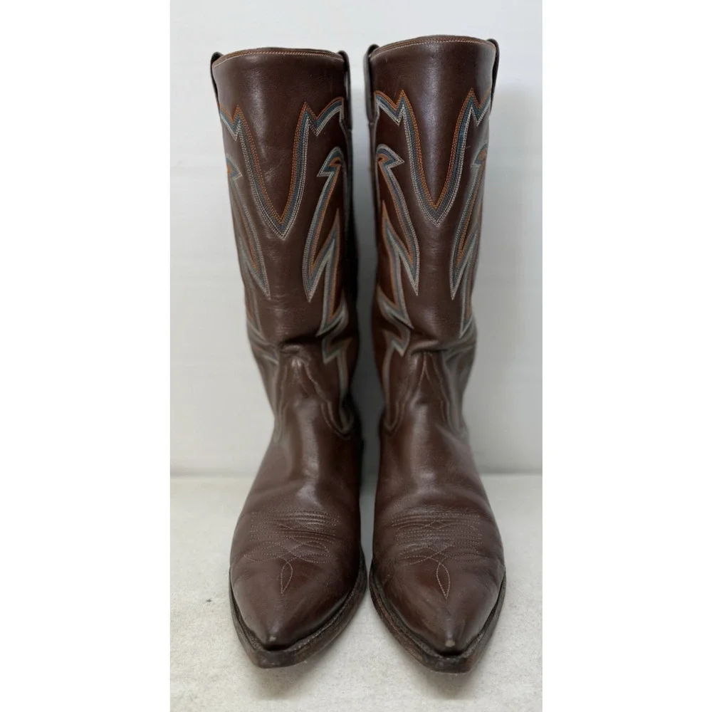 AUSTIN HALL BOOTS Handmade Men’s Brown Leather Western Cowboy Boots - Picture 3 of 15